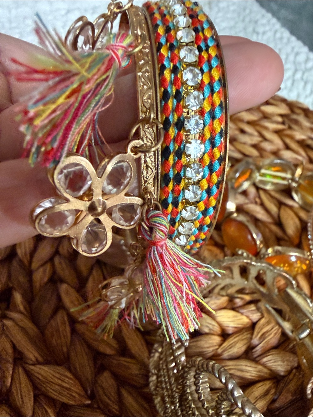 Mixed Gold-Tone, Beige-Black Multi-Accent Women’s Bangle Bracelet Bundle - Picture 2 of 14
